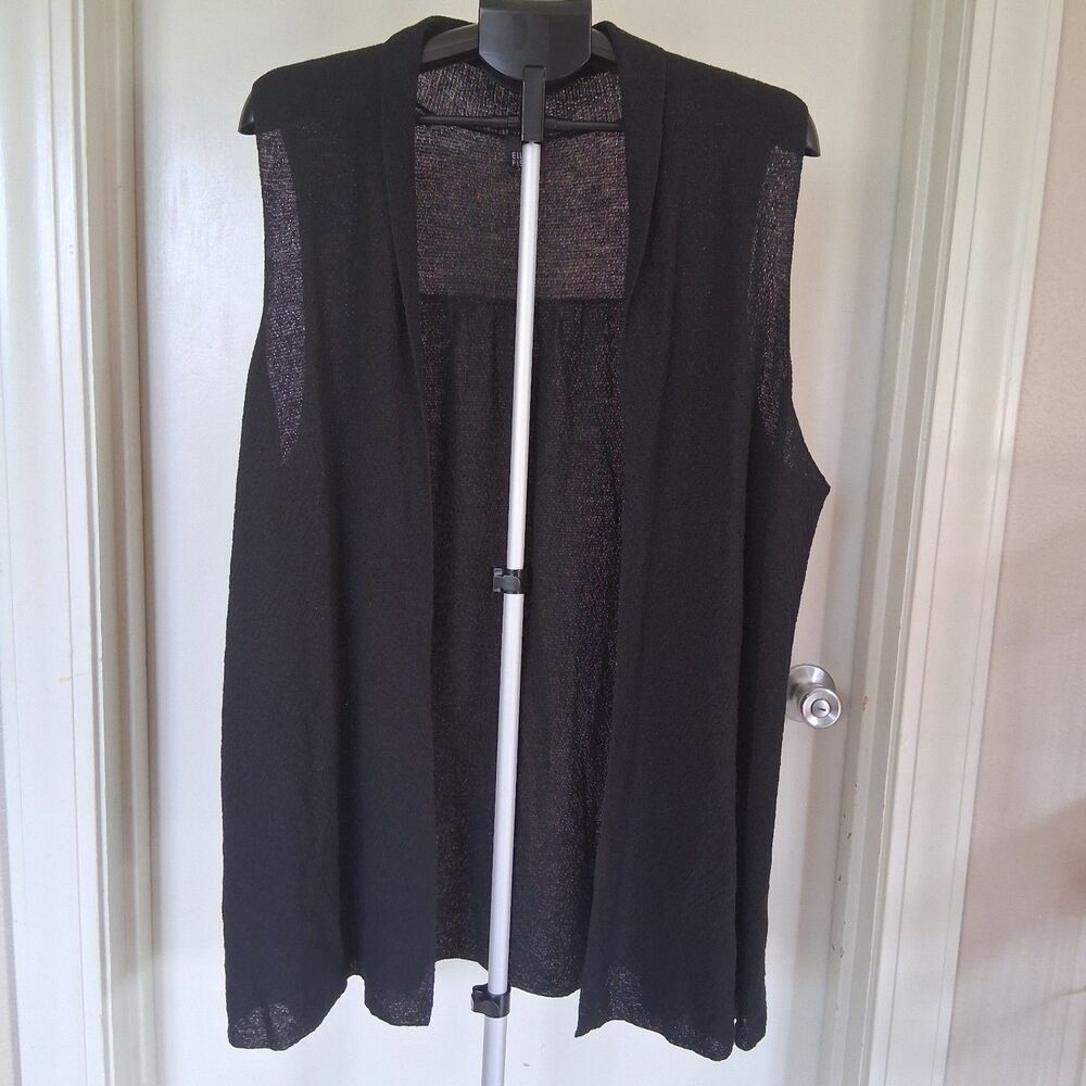 Eileen Fisher 100% Italian Wool Lightweight Open Front Knit Cardigan Vest 2X
